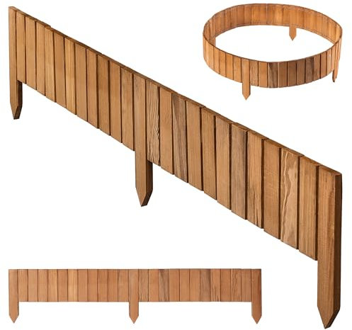 KADAX Bordure de pelouse en bois - 116 x 15 cm - Bordure de parterre - Clôture flexible en bois - Clôture de jardin - Bordure flexible - Marron clair