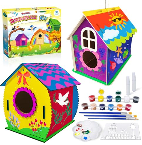 Heyzeibo 2Pack Birdhouse Kit, Craft Kits for Kids to Build and Paint Bird House, Easter DIY Wooden Arts and Crafts for Girls Boys Toddler