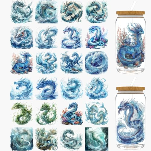 Dorsbaby 24pcs Dragon UV DTF Cup Wraps,UV DTF Transfer Paper for 16oz, Glasses, Tables, Chairs, Computers, High Viscosity UV DTF Wrap
