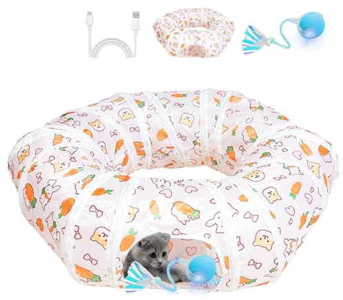 Interactive Cat Toy Ball Fast Rolling in Cat Tunnel, Motion-Activated Ball in Enrichment Tunnel, Collapsible Cats Play Tunnel with 1 Play Ball for Cats, Hide & Seek Puzzle Game for Indoor cats