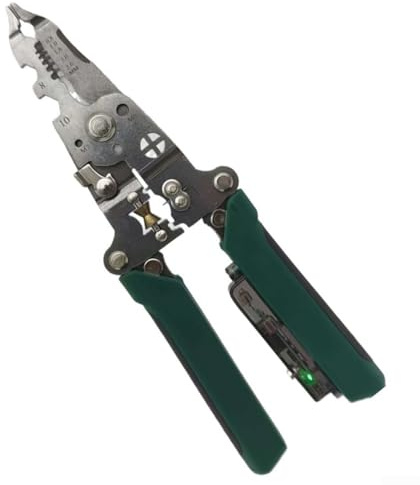 Electrician foldable wire stripper tool with wire winding pulley, crimping and cutting functions, for wire maintenance and cable handling