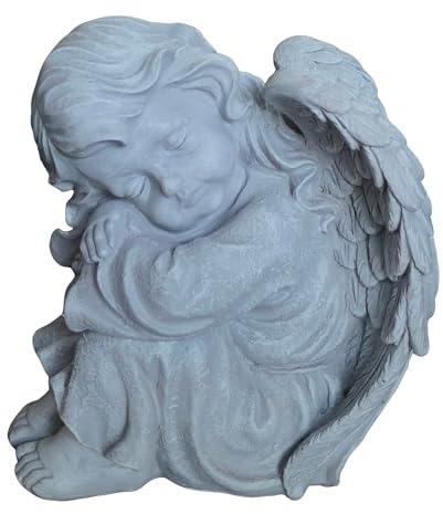 Relaxdays Angelo per Tomba Resistente alle intemperie e al Gelo, poliresina, Grigio Pietra, 24x24x15 cm