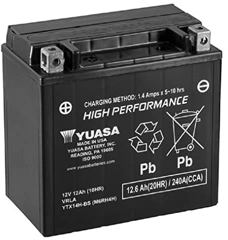 Yuasa YUAM6RH4H YTX14H-BS Maintenance Free H Series AGM Battery with Acid pack