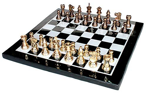 StonKraft Collectible Black & White Marble Chess Board Set + Brass Crafted Chess Pieces Pawns - Decorative Stone Chess - Home Décor - 15 Inches