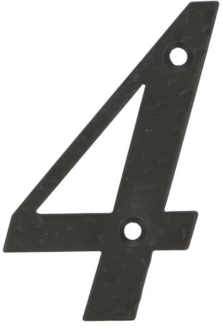 Amig - Número para Casas o Portales - Nº 4-100 x 65 mm - Para Paredes o Muros Exteriores de Viviendas - De Acero Acabado en Negro Epoxi - Estilo Forja - Incluye Tacos y Tirafondos
