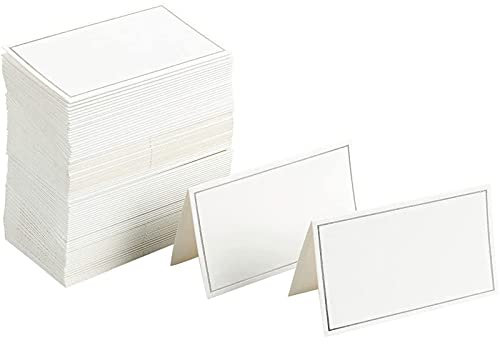 Tischkarten/Platzkarten mit Silberfolien-Bordüre von Juvale (100 Stück) - Ideal für Hochzeit, Taufe, Familienfeste oder zur Beschriftung von Speisen am Büffet - Gefaltet 8,9 cm x 5 cm