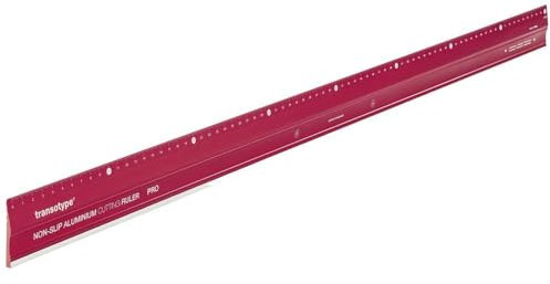 transotype Schneidelineal PRO, 80 cm lang, Lineal aus Aluminium in knalligem Rot, rutschfest, robust, mit Stahl-Schneidekante und extra breitem 50 mm Aluminium-Profil