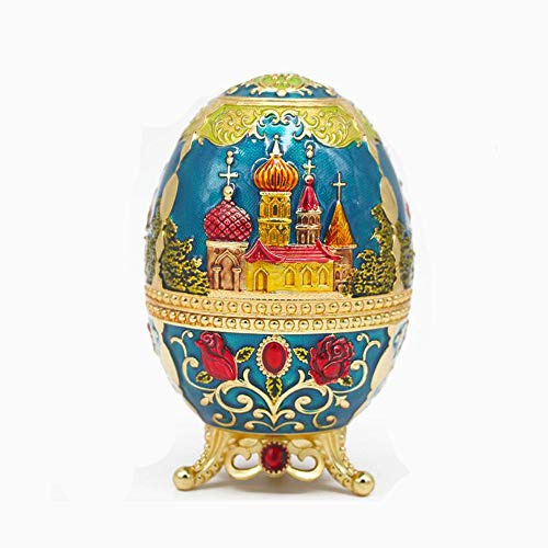 VOANZO Portastuzzicadenti in metallo creativo retrò Modello a forma di uovo Astuccio per stuzzicadenti per pressa a mano Scatola retrattile portatile (Castle Gold Blue)