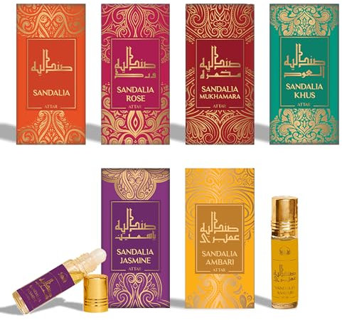 Mixed Attar Oil Set by Dukhni | Ramadan, Eid perfumes for men and women | 6 assorted mini roll on perfume scents x 6ml | Arabian oud oil fragrances | Sampler Gift set, Halal & Vegan Islamic Scents