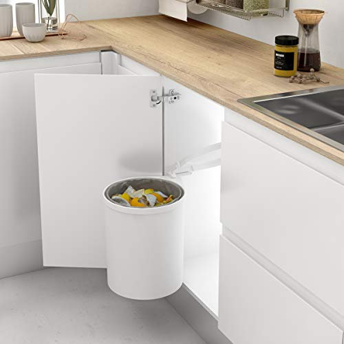 Menage and Confort 00048 Cubo de basura redondo y giratorio, Para armario de cocina, 13L, Blanco, 35.5 x 27.7 x 27.7 cm