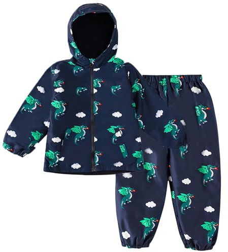 LZH Toddler Baby Boys Girls Raincoat Waterproof Hooded Jacket Dinosaur Coat+Pants Suit