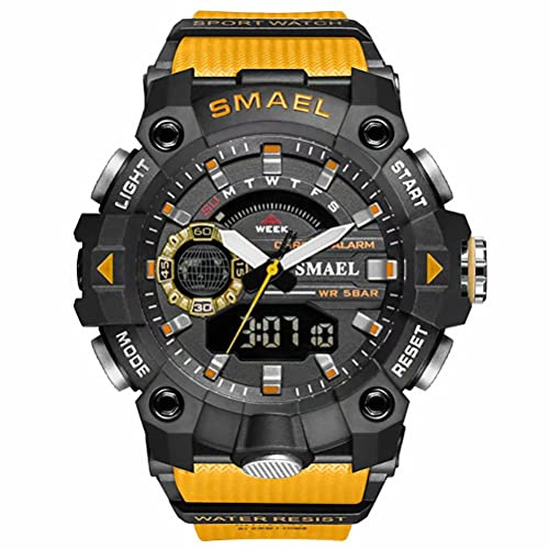 SMAEL Reloj deportivo digital para hombre, militar, resistente al agua, cronógrafo, muñeca grande, con alarma, fecha, cronómetro, LED, multifunción, Naranja