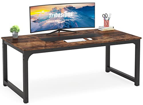 Tribesigns Schreibtisch Computertisch, 180 x 90 x 77 cm, PC Tisch Bürotisch Arbeitstisch Esstisch Büro-Möbel Computertisch Konferenztisch für Home Office zu Hause Schreibtische, Rustikales Braun