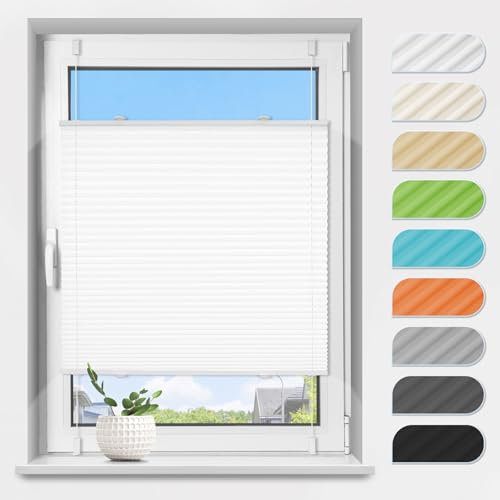 Plissee ohne Bohren Klemmfix Weiß B85 x H130 cm, Plissees Lichtdurchlässig und Sichtschutz Jalousie Easyfix Faltrollo mit Klemmträger Plisseerollo Sonnenschutz für Fenster & Tür