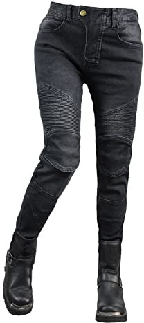HOMDECR Jean de moto pour femme - Coupe ajustée - Avec protections des genoux et des hanches - Stretch - Coupe ajustée - Pantalon de moto cargo - Pantalon de protection - Noir - Taille M