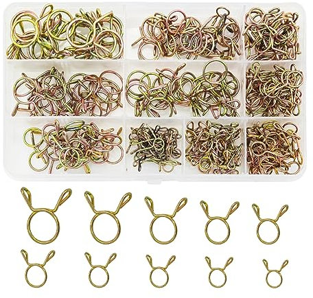 JNNJ 250 Pièces Clip à Ressort pour Tuyau, 5-14 mm Clip à Ressort Tuyau Serre-Joints, Collier de Serrage à Ressort en Acier, pour Air Tuyaux, Eau Tuyaux, Silicone Tubes