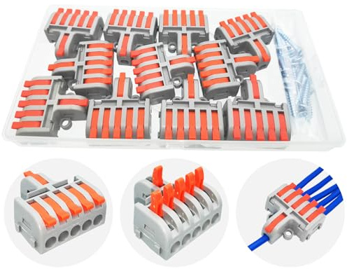 Conector Rápido Cables 1 en 5 fuera, CESFONJER 11 piezas Empalmes Cables Electricos con Tornillos de Fijación, Conectores de Cable Compacto con Palanca de Empuje con Resorte