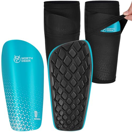 Northdeer Footbal Shin Pads Boys,Sleeves with Insert Pocke(Blue S)