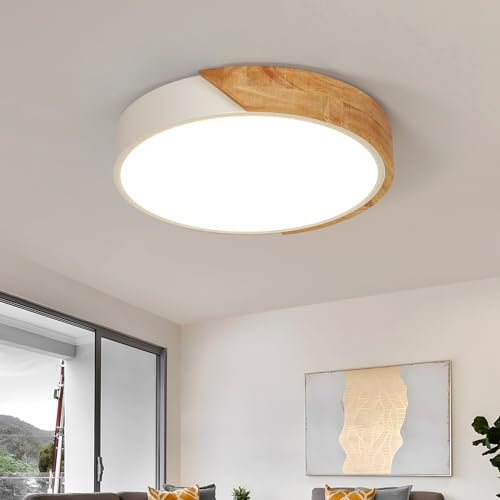 Comely Plafon LED Techo Madera, 30 W Blanco Cálido 3000 K Lámpara de Techo Modernas, Blanco Plafón LED Techo 30 CM Redondo para Cocina Salon Comedor Dormitorio Pasillo Habitación