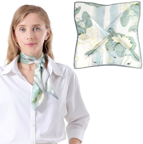 Bezioner Foulard Donna Seta 100% Seta di Gelso Sciarpa Quadrata Bandana Fazzoletti da Testa Collo 68x68 cm Azzurro