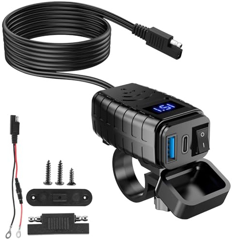 WIYETY USB-uttag motorcykel: PD3.0 QC3.0 billaddare uttag med LED-spänningsmätare, snabb laddning för bil, husbil, motorcykel, båt, yacht