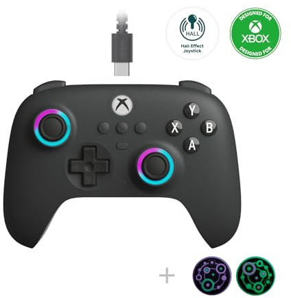 8Bitdo Ultimate C Hall Effect Joysticks/Hall Trigger Wired Controller with RGB Lighting Fire Ring, 3.5mm Audio Jack for Xbox Series X|S, Xbox One, Windows 10/11 - Officially Licensed (Dark Gray)