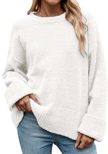 heekpek Jersey Mujer Invierno Otoño Cuello Redondo Suave Jersey de Punto Cálido Sweater Mujer de Felpa Jersey Mujer Talla Grande