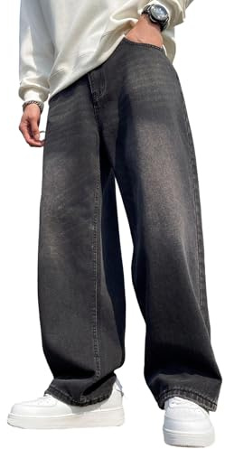 Zewool Jeans Baggy Hip Hop per Uomini,Jeans Skater a Gamba Larga,Pantaloni in Denim a vestibilità Loose Y2K Gamba Dritta vestibilità Rilassata Skateboard Streetwear,D10 Nero,M