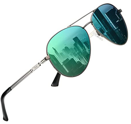 DUCO Cool Polarisierte Sonnenbrille Herren Klassische Unisex Fliegerbrille UV400 Filter Kategorie 3 3025K (Gestell: Gunmetal, Gläser:Revo Grün)