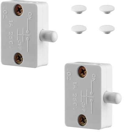 Tabanzhe Cupboard Door Switch-2 Pack Cupboard Door Light Switch 1A 250V Auto Light Control Switch Push to Break Light Door Switch for Cabinet Wardrobe Doors(White)