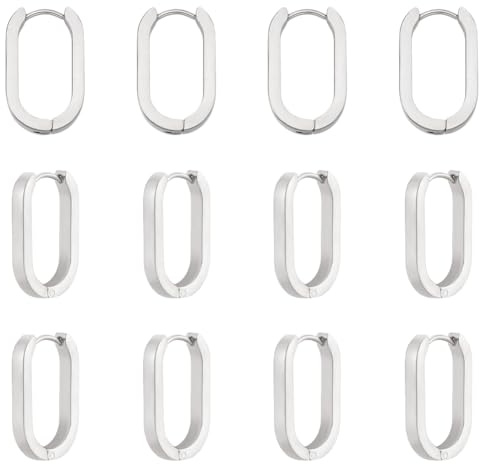 UNICRAFTALE 12pcs Boucles D'Oreilles Créoles Acier Inoxydable Sans Fin Boucle D'Oreille Dormeuse Perçante Géométrique pour Femmes