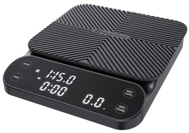 Maestri House Báscula de café S3 con temporizador, báscula digital recargable de 3 kg/0,1 g, 3 modos de preparación, relaciones ajustables y pantalla de caudal, grado barista para verter, espresso