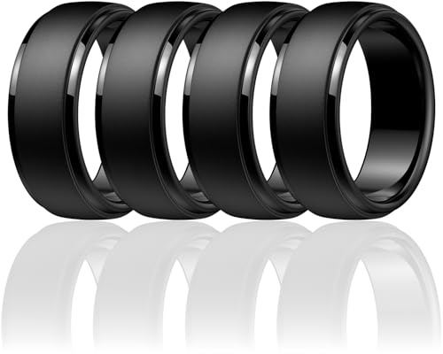 Egnaro Men's Silicone Rings, Classic Black Step Edge Rubber band, 10mm Wide