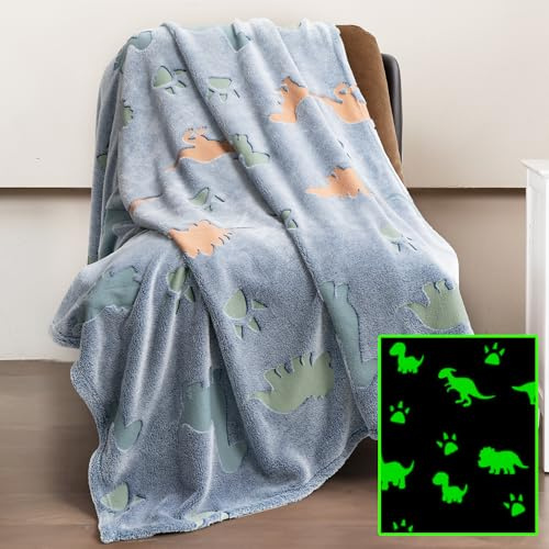 Winthome Coperta Che si Illumina al Buio - Coperta Bambini Morbida Flanella, Plaid Bambini Soffice, Divertente, Coperta Pile Bambino per Ragazzi e Ragazze, Regalo,Tutte Le Stagioni(Dino,120x150cm)
