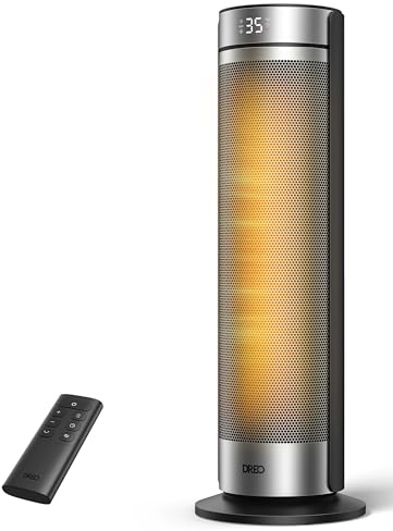 DREO Stufa a Torre 23 Pollici 2000W Silenziosa, Riscaldatore Portatile con Telecomando, Oscillazione 70°, Timer 12H, 5 Modalità, Termoventilatore in Ceramica PTC con Termostato per Casa e Ufficio