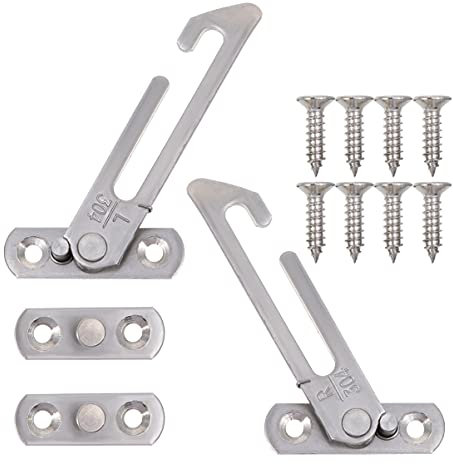 HOMSFOU 1 juego de topes de seguridad de acero inoxidable para ventanas correderas con tornillos que limitan la distancia de apertura para uso comercial doméstico