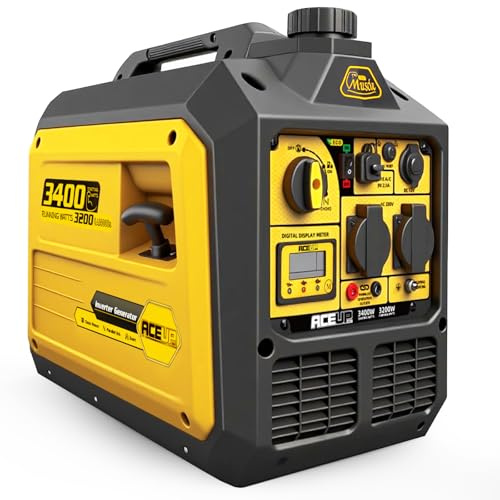 Aceup Energy 3400W Generatore di Corrente a Benzina con Prese USB da 230V 5V 12V display intelligente parallelo per Campeggio 4 Tempi