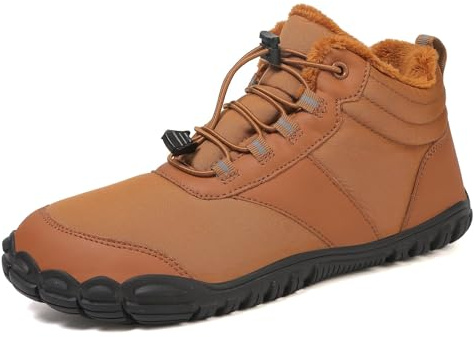Hike Winter Barefoot Boots Womens Mens, Minimalist Warm Zero Drop Snow Booties Slip On Footwear, Wide Toe Waterproof Barefoot Hiking Shoes Outdoor (908-Brown, Adult, Women, 8.5, Numeric, US Footwear Size System, Wide)
