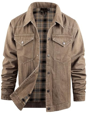 Jeansjacka för män Vaxad canvasjacka Herr Tryckknapp Flanellfodrad västerländsk cowboystil Klassisk fritidskläder Ytterkläder