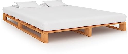 QZZCED Struttura per letto pallet in legno massello marrone 200 x 200 cm, design senza tempo e robusto, base per letto solido per materasso 200 x 200 cm, supporto per doghe robuste, decorazione