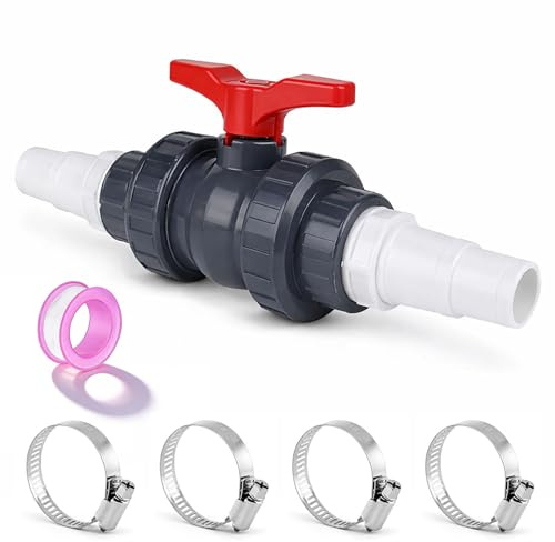 BOYIFEIJIE PVC-Kugelhahn-Set 1 1/2 (50mm) – Avstängningsventil med 2 slangförskruvningar 32-38mm – För pool, damm och bevattning – Inkluderar adapter & slangkoppling – Vattentät & robust