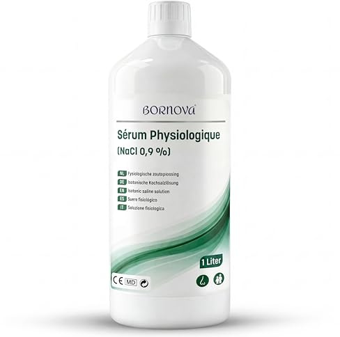 BORNOVA - Saltlösning 1 l – isotonisk saltlösning NaCl 0,9 % för nässköljning och näsnebulisering – lämplig för vuxna och barn – aerosolanvändning (1 liter)