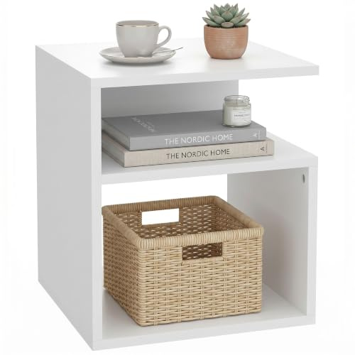 HOMCOM Table d'Appoint 3 Niveaux Étagères Ouvertes 35 x 35 x 41,5 cm Blanc