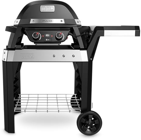Weber PULSE 2000 electric barbecue with trolley, 49 x 39cm grilling surface, temperatures over 300°C, two-zone grilling, digital temperature control & thermometer - Black (85010074)