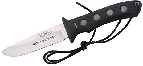 Mora Nieto Kindermesser, Elastomer-Griff, Schwarze Lederscheide, mit Wunschgravur