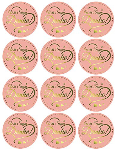 Oblique Unique® 12 Sticker zum Danke Sagen Aufkleber für Hochzeit Jugendweihe Konfirmation Gastgeschenk Geschenkdeko - wählbar (Rose - Wir Sagen Danke!)