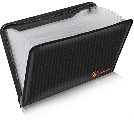 Fireproof Document Bag Fire & Water Resistant File Folder A4 Size 12 Pockets Fireproof Waterproof Safe Document Holder, Non-Itchy Silicone Coated Portable Filing Pouch (14.3 x 9.8)