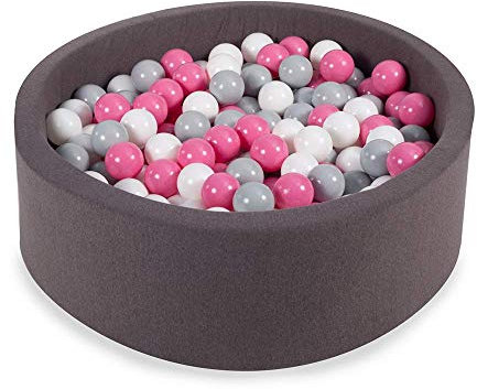 Angelove Bällebad Bällepool Für Kinder 90X30cm mit 200 ∅ 7Cm Bälle Kugelbad Babys Bällchenbad Rund Baby Ball Pit Spielzeug für Kinder Bällebäder Made in EU Dunkelgrau: Grau/Weiß/Hellrosa
