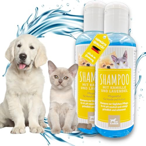 EMMA Hundeshampoo & Katzenshampoo sensitiv ph neutral mit Kamille 2x250ml I mildes Katzenshampoo für Katzen I Fellglanz Shampoo Hundeshampoo gegen Juckreiz Hund Geruch I Kurzhaar Entfilzungsshampoo