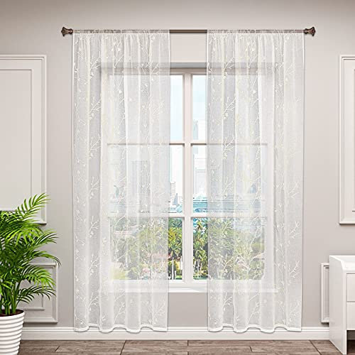 WOLTU Gardinen, Vorhänge für Wohnzimmer Kinderzimmer Schlafzimmer, mit Kräuselband, Leinenoptik, Halbtransparent Voile, 140 x 245 cm, Beige